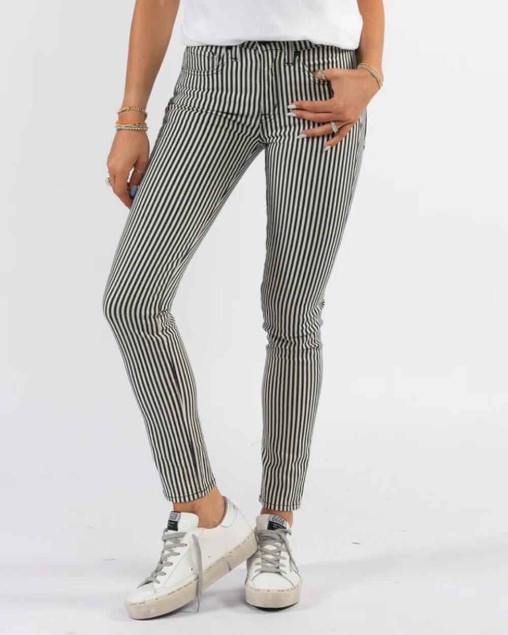 Nili Lotan Striped Mid-Rise Straight Leg Jeans - Size 25 - Made in USA